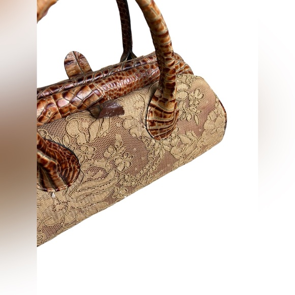 Vintage Clever Carriage Co. Leather & Lace Leopard Print Satchel Handbag Purse - Picture 4 of 8